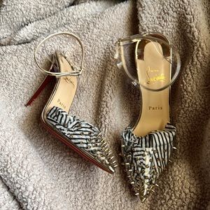 Christian Louboutin, studded clear pointy toe heels. Sz. 38.5